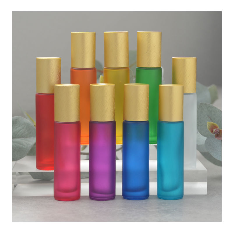 10 ml Frosted Rollers 9 stuks Gekleurd met Goud / Gele Doppen