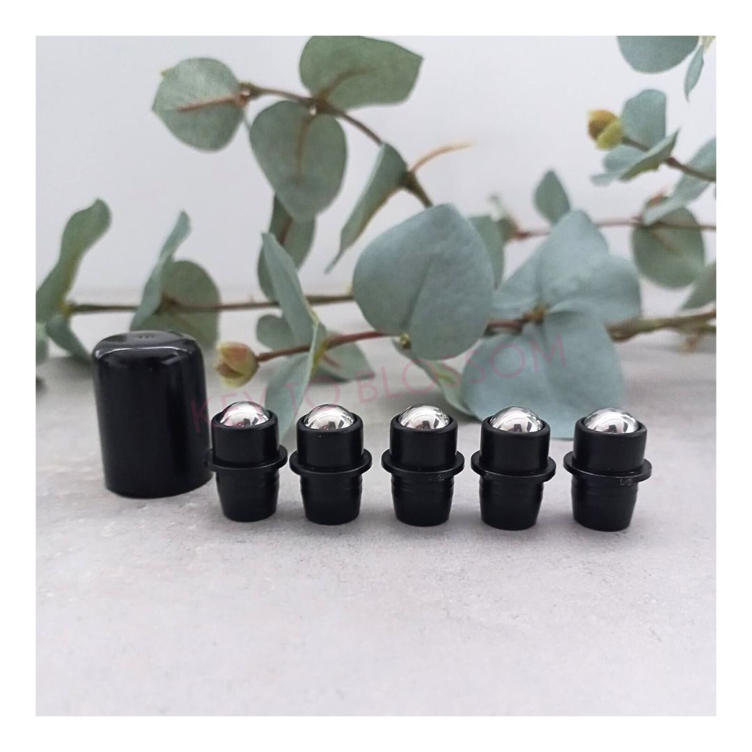 5 ml &amp; 15 ml RVS Roll-on &amp; Dop - Noir (5 pièces)