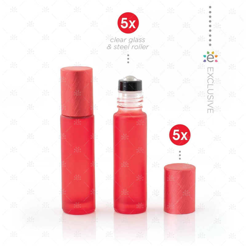 10 ml Frosted Roller Fles Rood Metallic Dop (5 stuks)