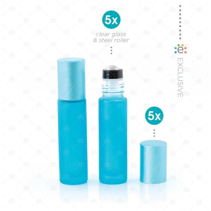 10 ml Frosted Roller Fles Teal Metallic Dop (5 stuks)