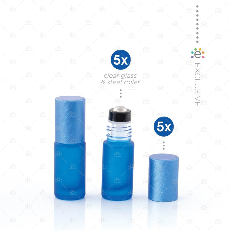 5 ml Frosted Roller Fles Blauw Metallic Dop (5 stuks)