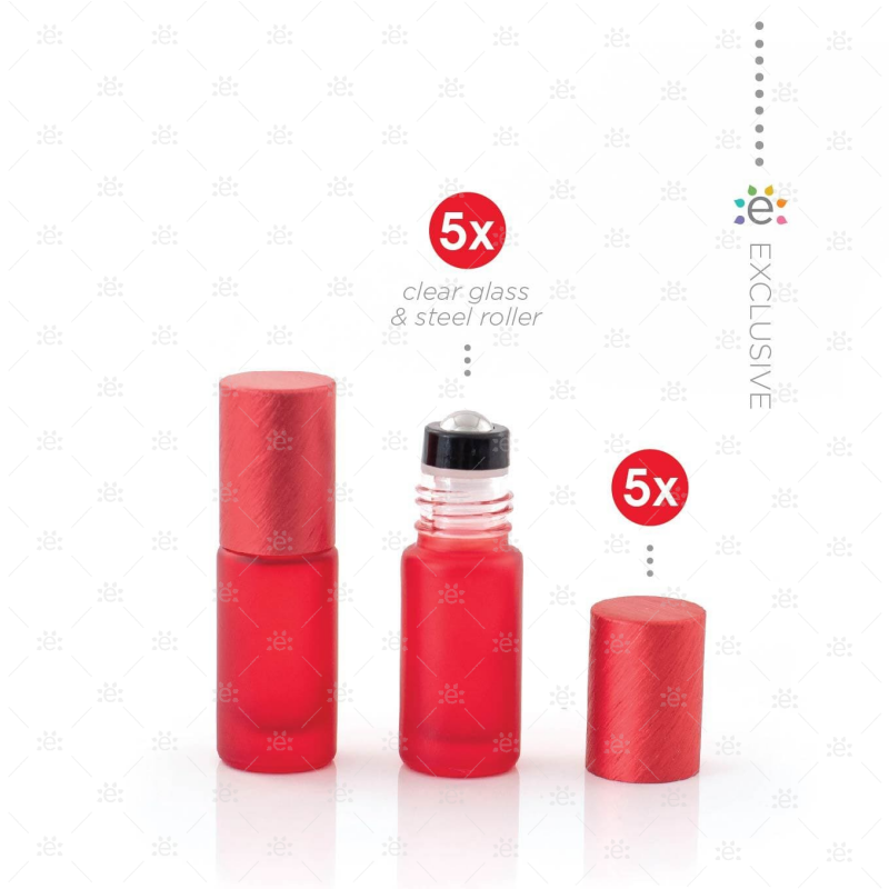 5 ml Frosted Roller Fles Rood Metallic Dop (5 stuks)