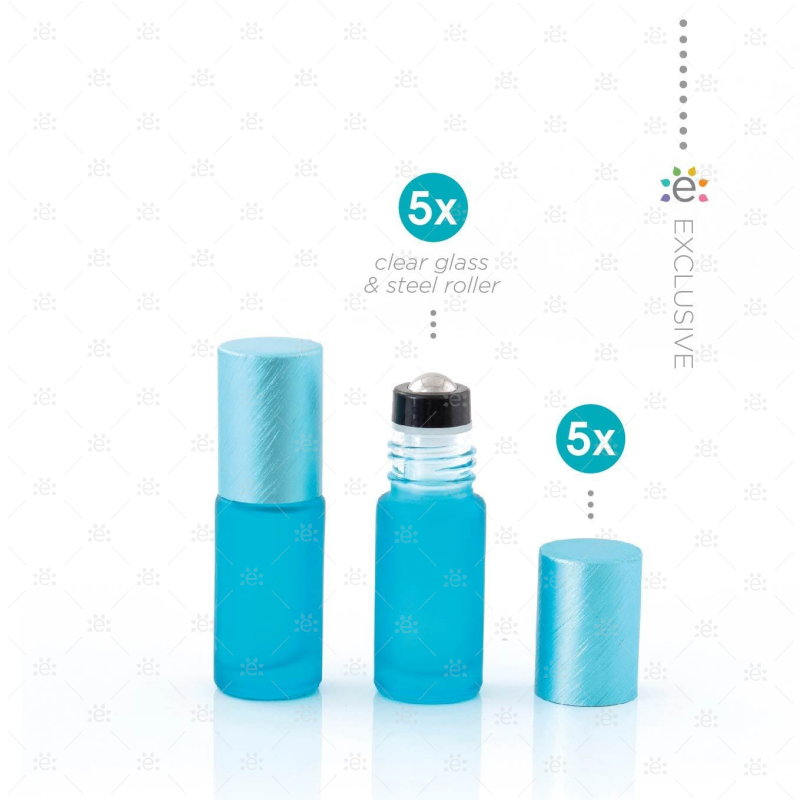 5 ml Frosted Roller Fles Teal Metallic Dop (5 stuks)