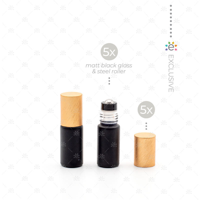 5 ml Frosted Roller Fles Zwart Metallic Oranje (5 stuks)