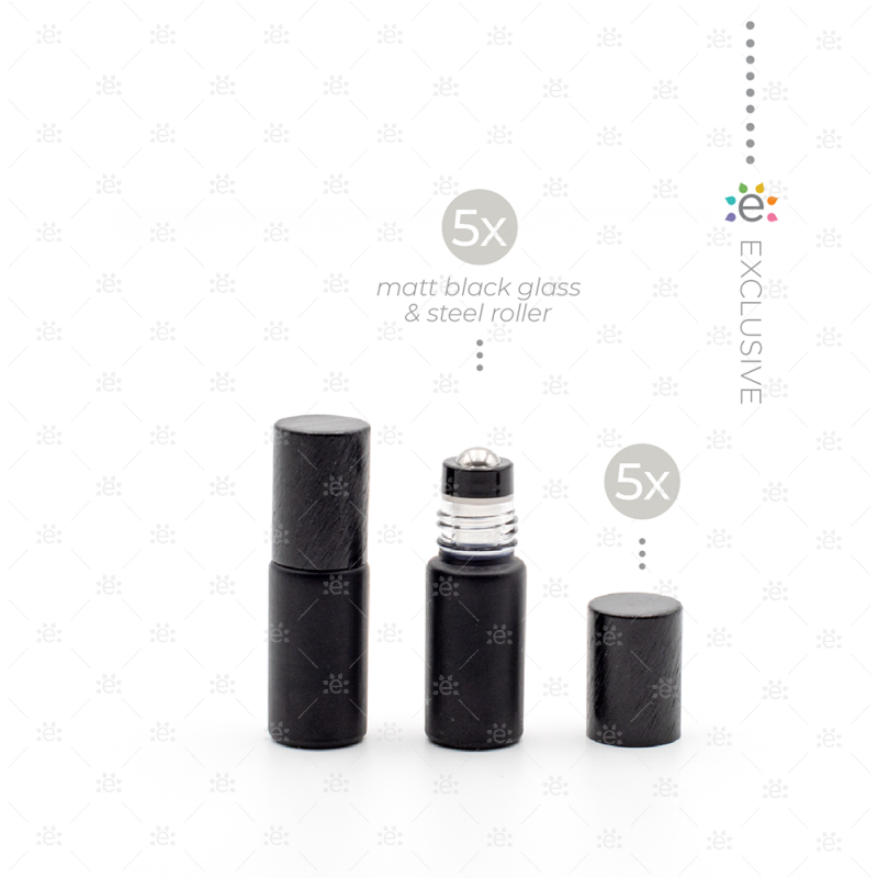 5 ml Frosted Roller Fles Zwart Metallic (5 stuks)