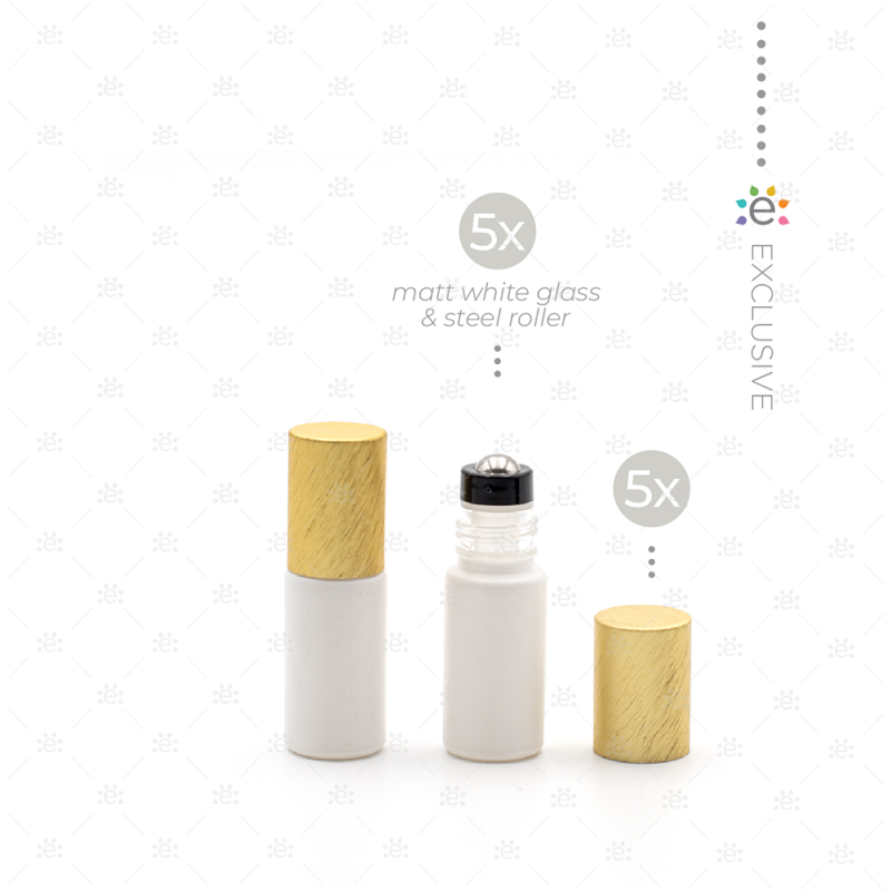 5 ml Frosted Roller Fles Wit Metallic Goud (5 stuks)