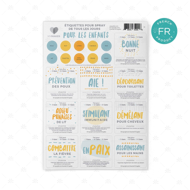 Mymakes:  Everyday Sprays For Children - Label Sheet French Labels